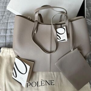 Polene Cyme Textured Edition Taupe Small Tote